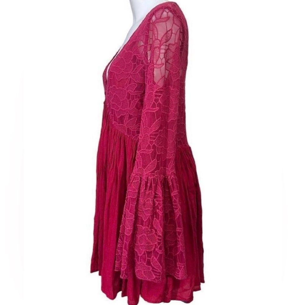 Free People With Love From India Bell Sleeve Crochet Lace Mini Boho - Picture 10 of 16